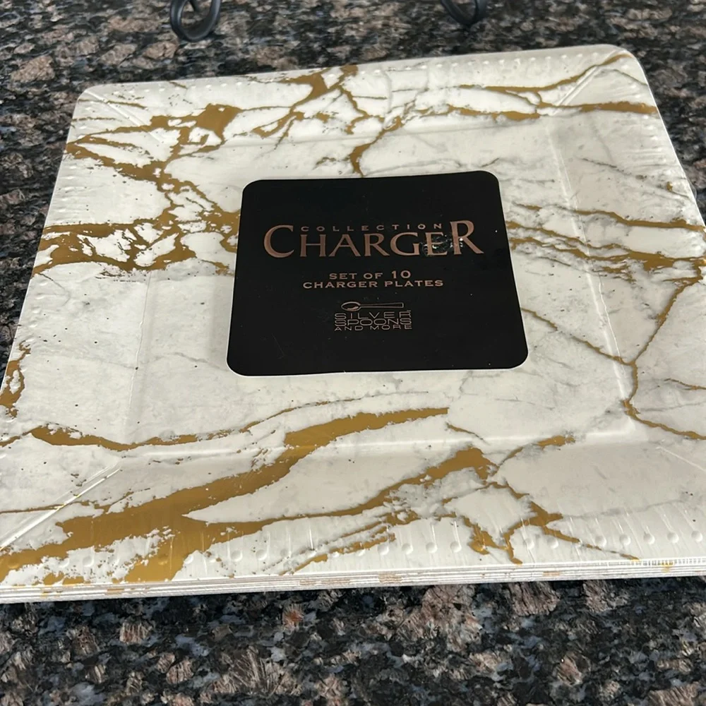 SILVER SPOONS MARBLE DESIGN DISPOSABLE CHARGER & PLATES LOT OF 3 NWT